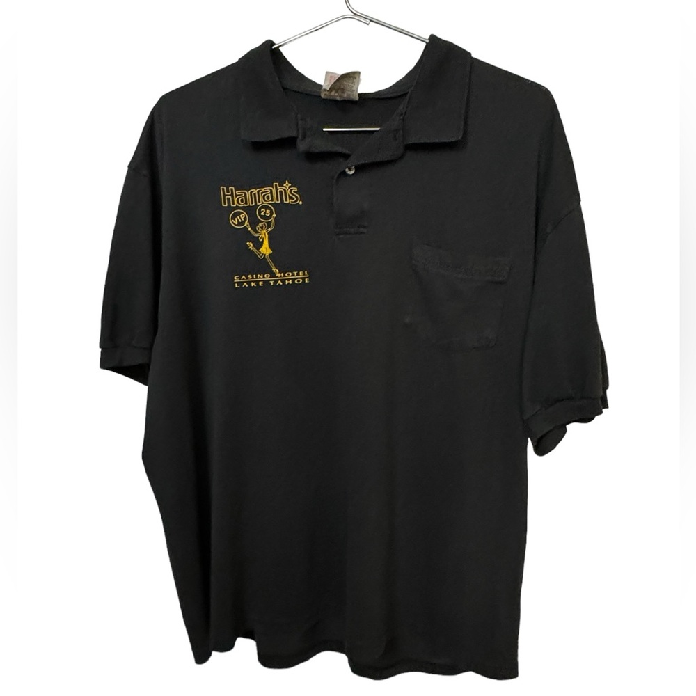 Vintage Harrah’s Casino Lake Tahoe VIP Black Men’s L Promo Gambling Polo Shirt
